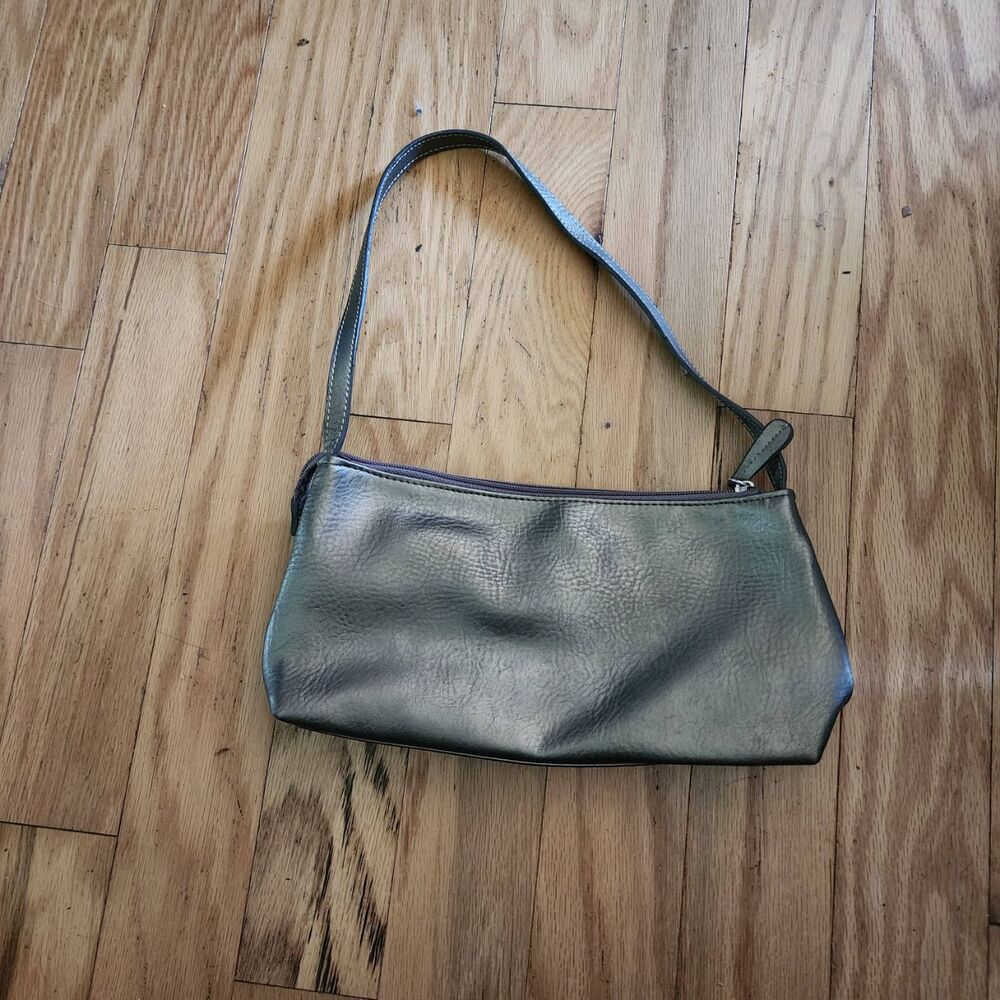 Emilie M Bag Womens Size Shoulder‎ Metallic Silver Zipper Closure Glam Chic